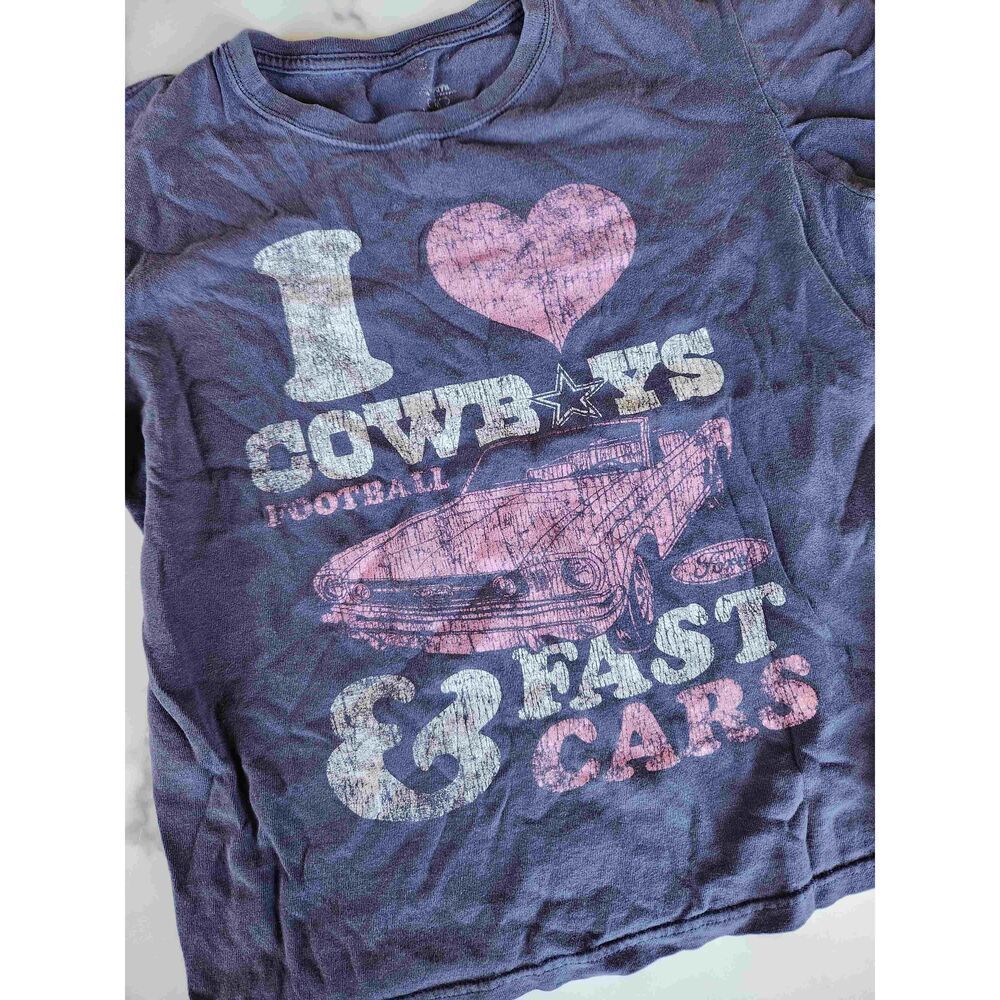 I love Dallas Cowboys football & fast cars tee shirt women's M navy short sleeve
